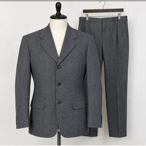 Vtg Norman Hilton 40L Bespoke Charcoal Gray 2 Piece Wool Suit Jacket Pants W32